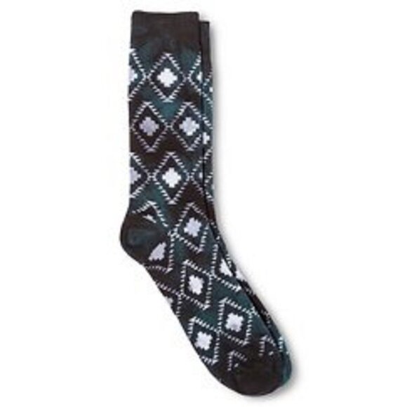 Mossimo Supply Co. Size 6-12 Crew Socks Geometric Pattern Green White NEW - Picture 1 of 2